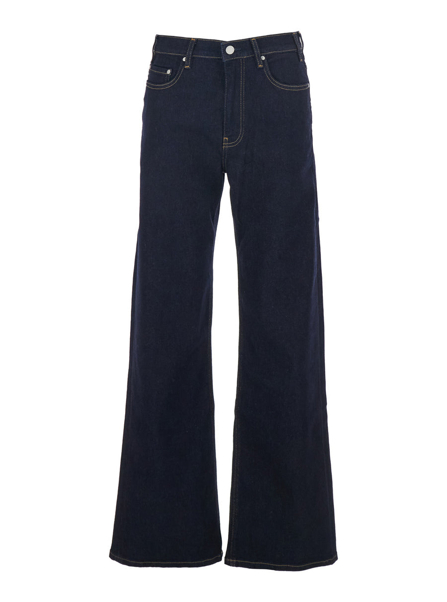 Wide Leg Jeans Blue Denim Cotton