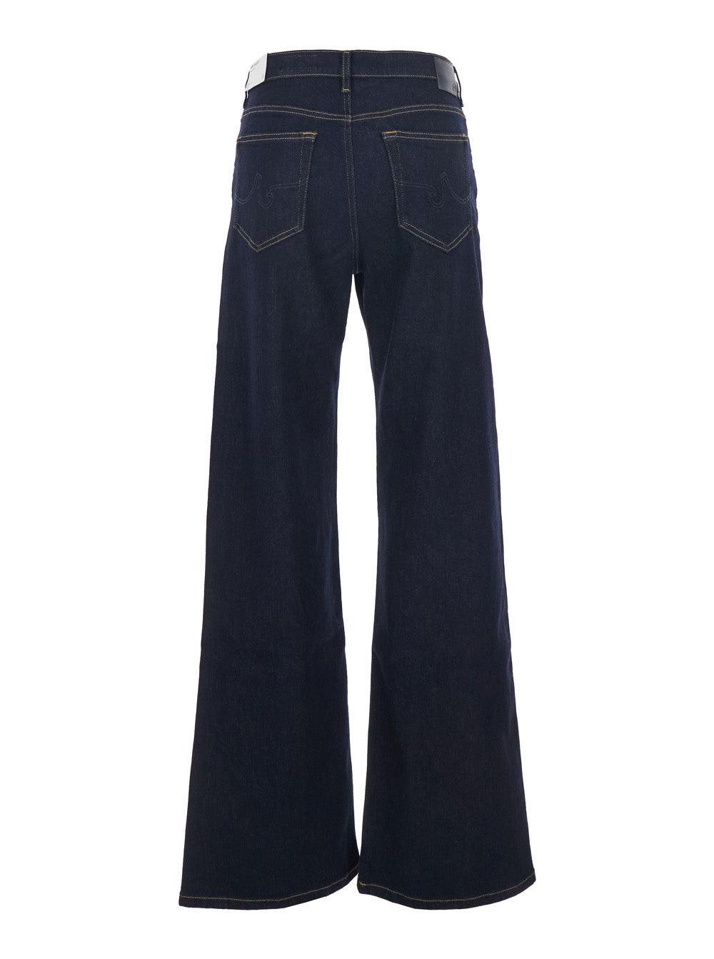Wide Leg Jeans with Logo Patch on the Back in Blue Denim for Women Blu