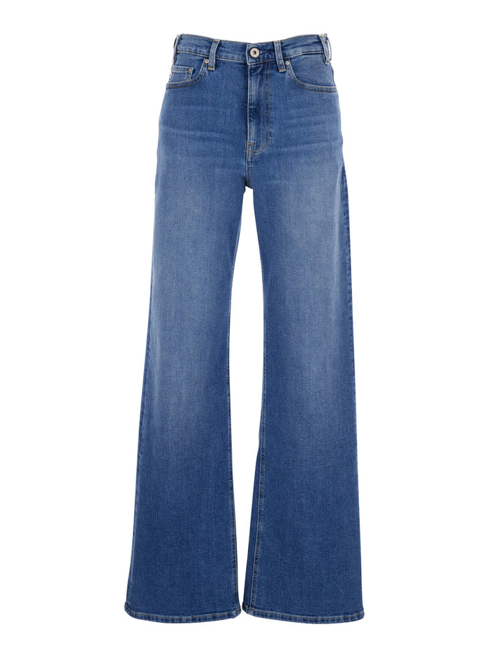 Blue Jeans with Belt Loops and Logo Patch on the Back in Womens Denim Blu Cotton Polyester Elastane
