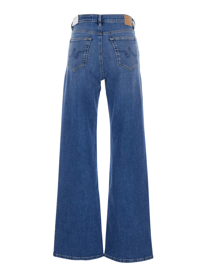Blue Jeans with Belt Loops and Logo Patch on the Back in Womens Denim Blu Cotton Polyester Elastane