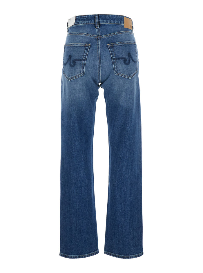 Blue Jeans with Five-Pocket Design for Women Blu Cotton Elastane