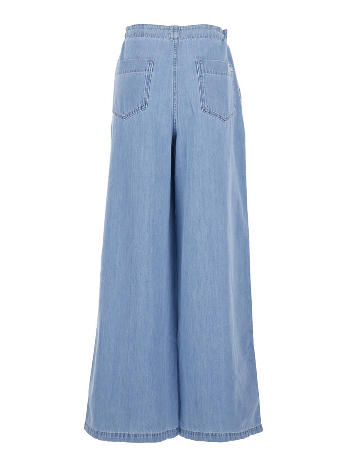 Kali Light Blue Jeans with Wide Leg and Drawstring on the Front in Denim for Women Cotton