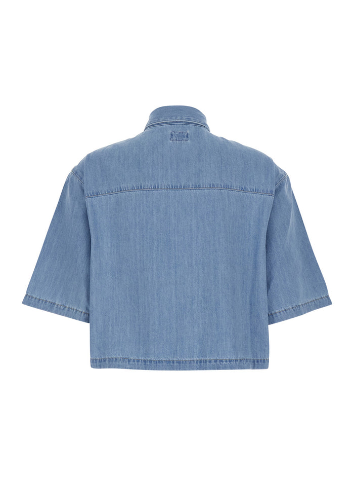 Kodiac Light Blue Crop with Classic Collar and Short Sleeves in Denim for Women Cotton Shirts Blouses