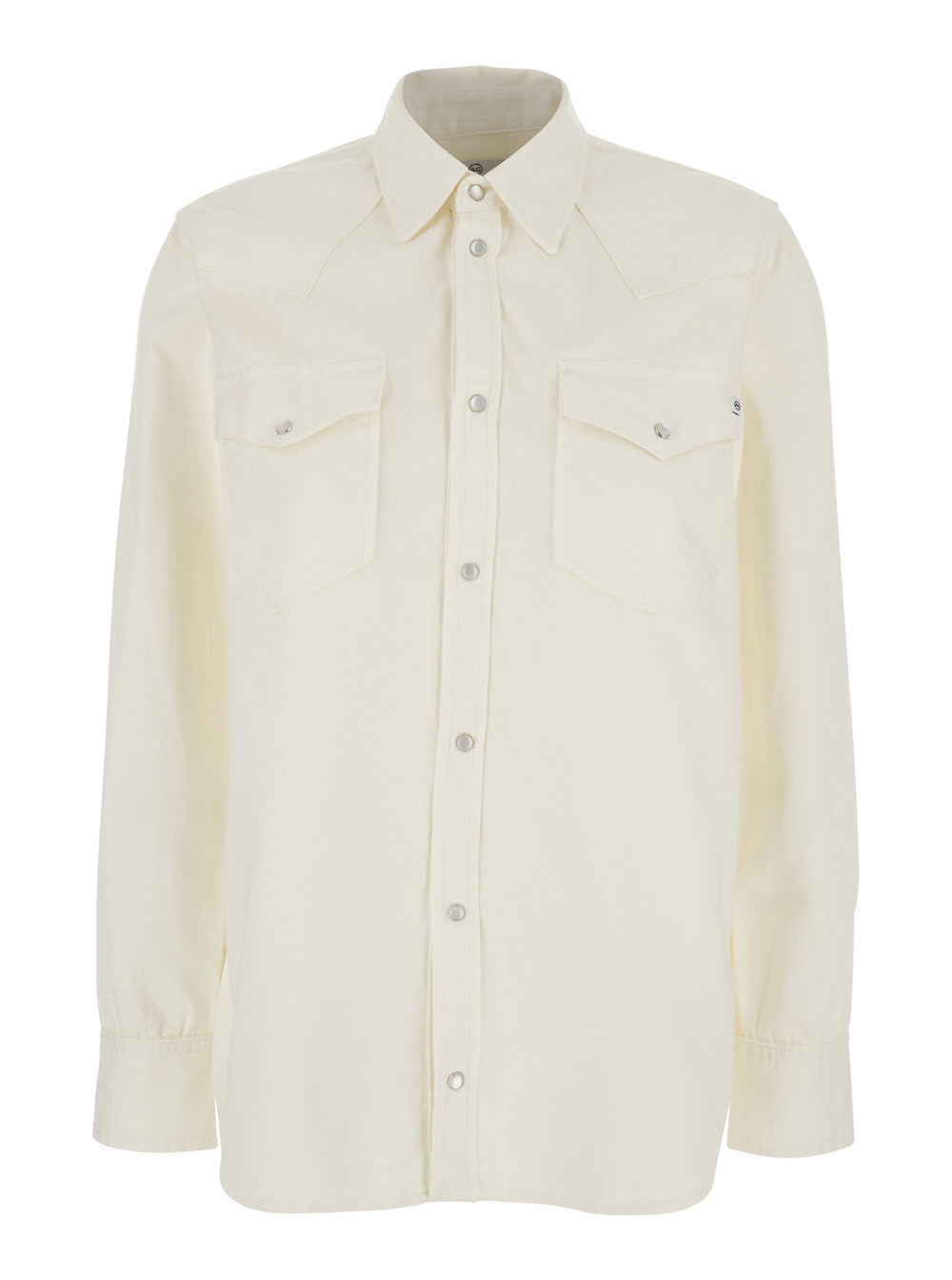 Noiki White Shirt with Pointed Collar and Two Patch Pockets on the Front in Cotton for Women Blouses