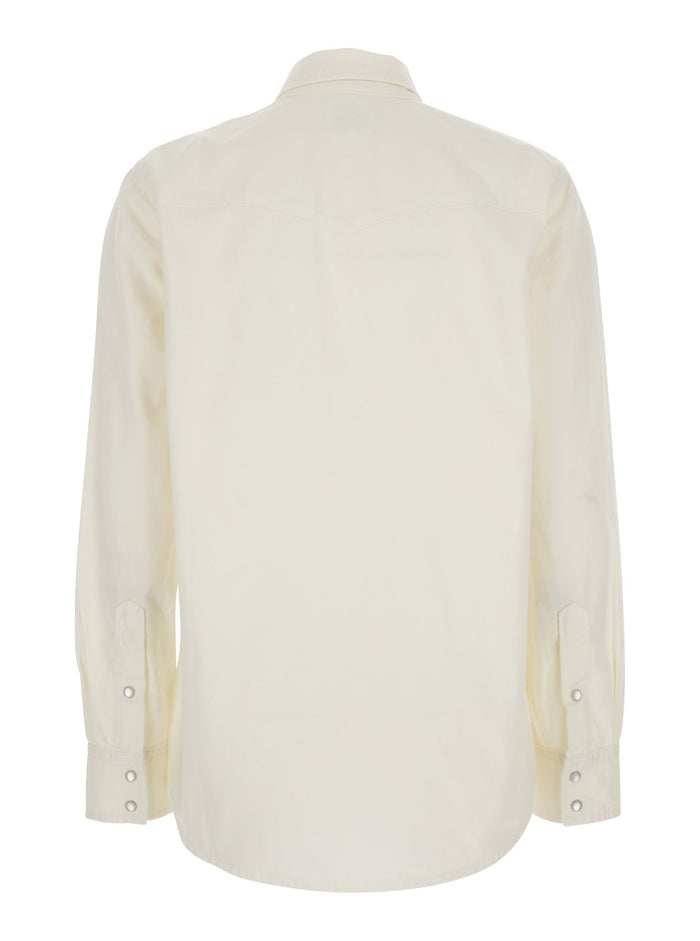 Noiki White Shirt with Pointed Collar and Two Patch Pockets on the Front in Cotton for Women Blouses