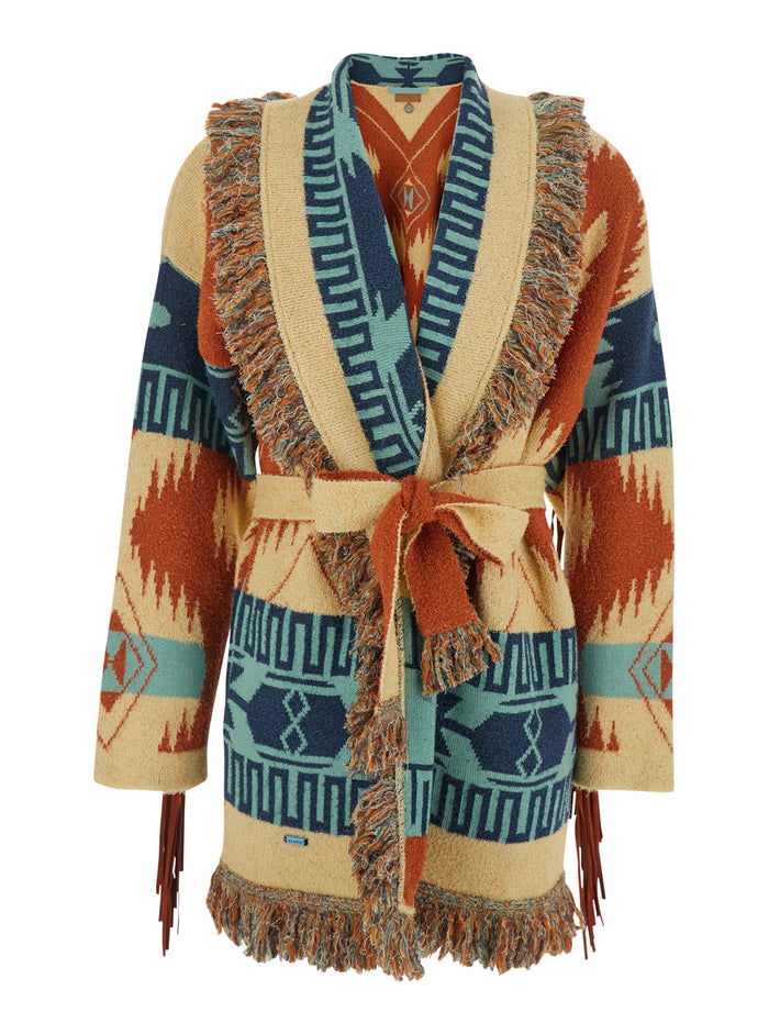 CARDIGAN GOLDEN DUSK with Multicolor Striped Motif for Women Jersey