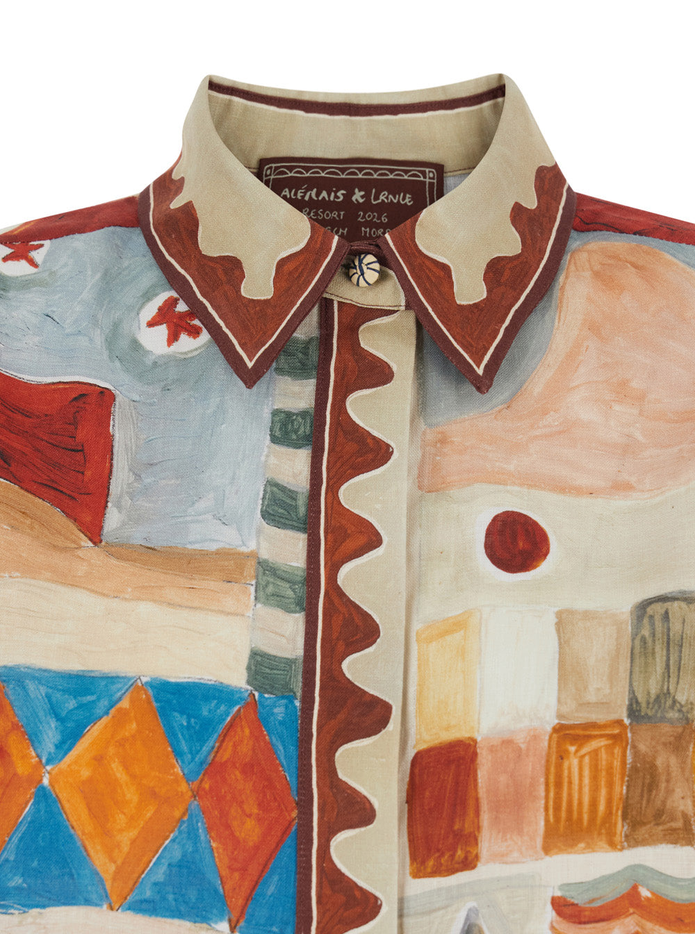 Shirt Michelle with Classic Collar and All-Over Geometric Motif in Multicolor Linen for Women Blouses