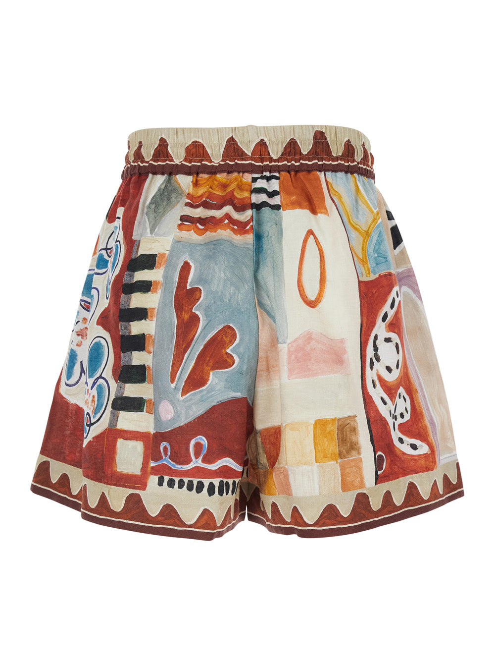 Michelle Shorts with Drawstring Waist and All-Over Geometric Motif in Multicolor Linen for Women Bermuda
