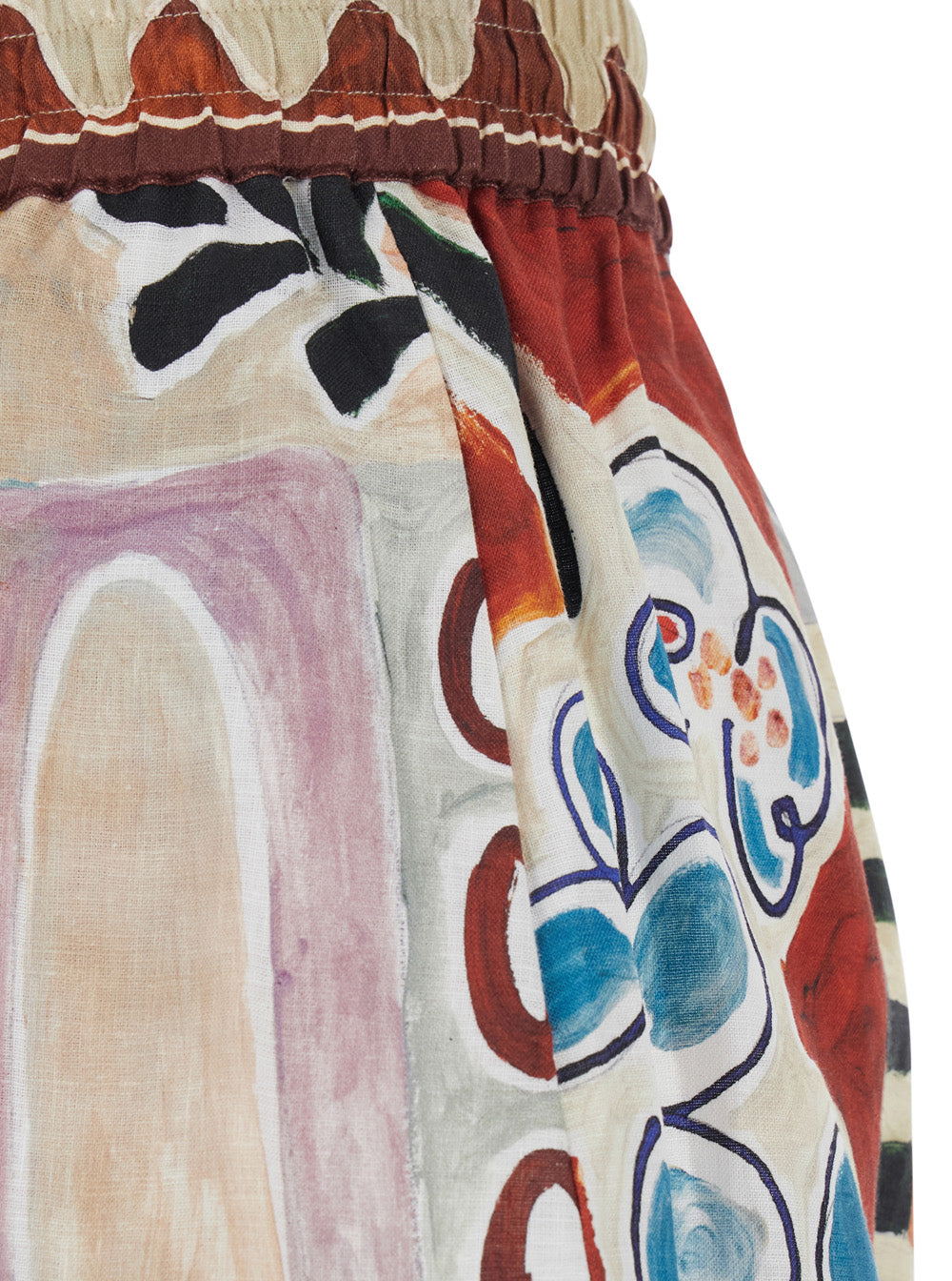 Michelle Shorts with Drawstring Waist and All-Over Geometric Motif in Multicolor Linen for Women Bermuda