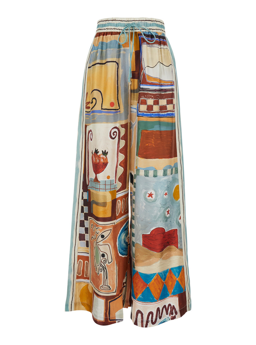 Michelle Dress with Drawstring Waist and All-Over Geometric Motif in Multicolor Silk for Women Trousers