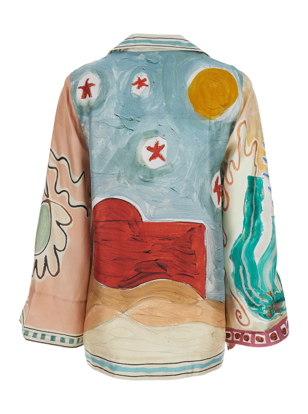 Michelle Shirt with Cuban Collar and All-Over Geometric Motif in Multicolor Silk for Women Blouses