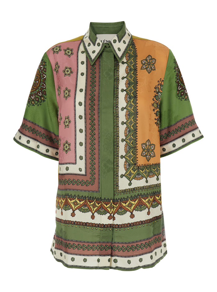 Shirt Contina with Classic Collar and All-Over Geometric Print in Multicolor Viscose for Women Blouses