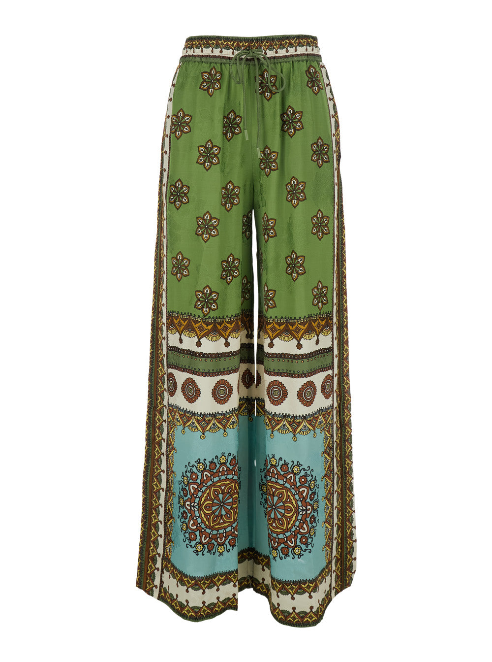 Contina Multicolor Pants with Elastic Drawstring Waist and All-Over Print in Viscose Woman Trousers