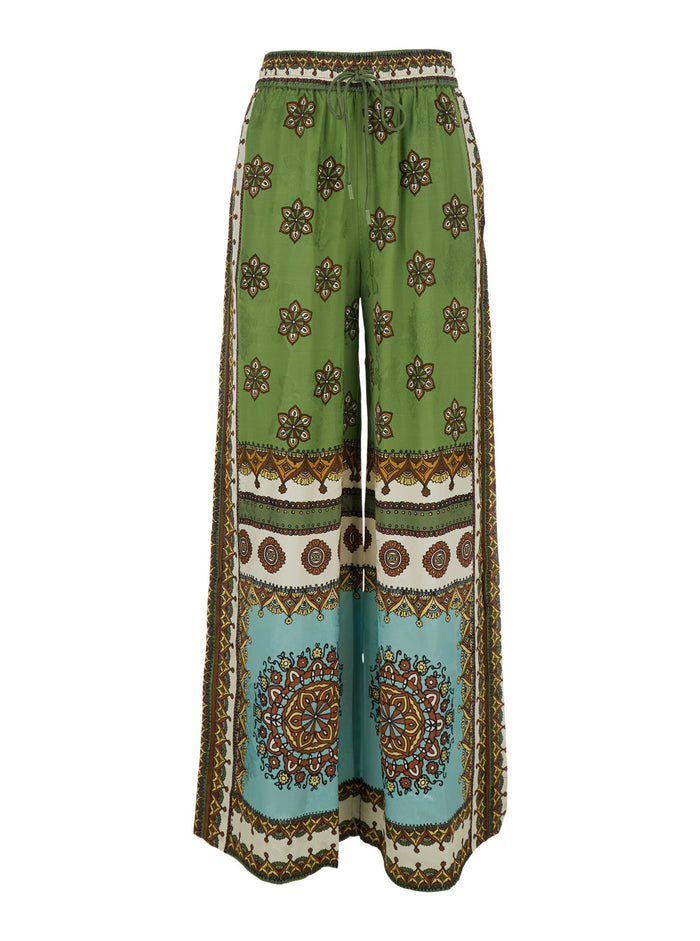 Contina Multicolor Pants with Elastic Drawstring Waist and All-Over Print in Viscose Woman Trousers