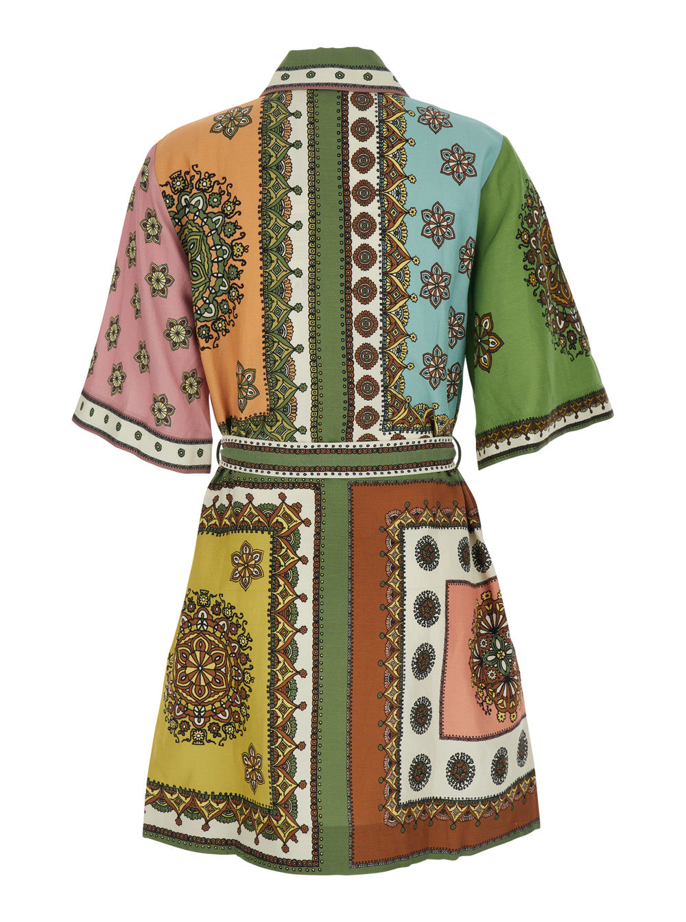 Mini Dress Contina with Front Belt and All-Over Print in Multicolor Viscose Blend for Women Linen