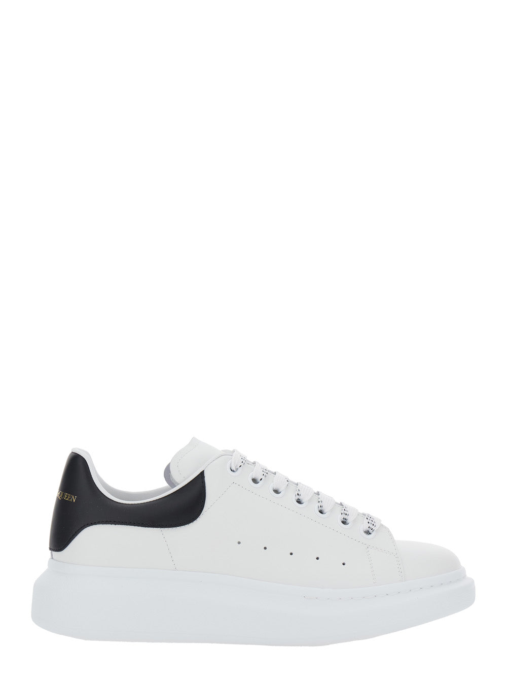 Black and White Low Top Sneakers with Logo Lettering on Tongue Contrasting Heel in Leather Man Calf