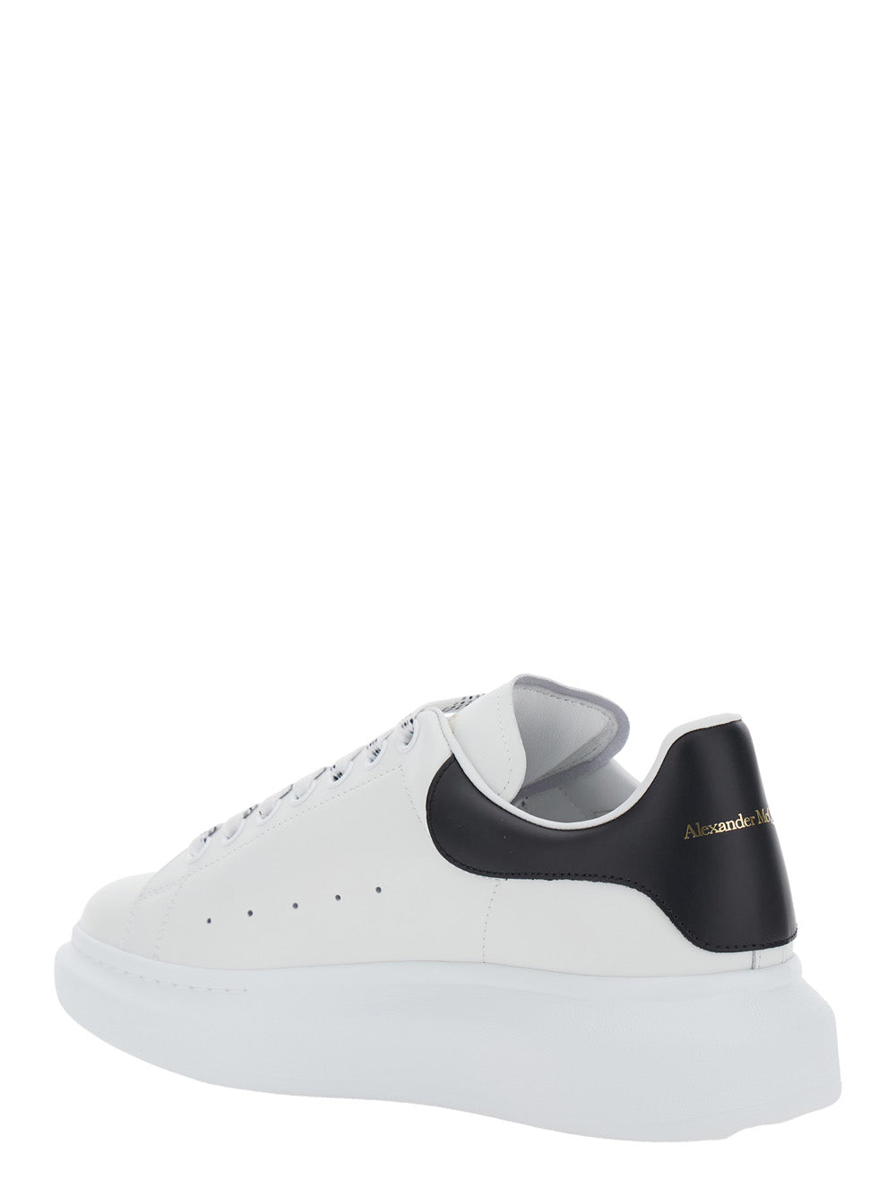 Black and White Low Top Sneakers with Logo Lettering on Tongue Contrasting Heel in Leather Man Calf