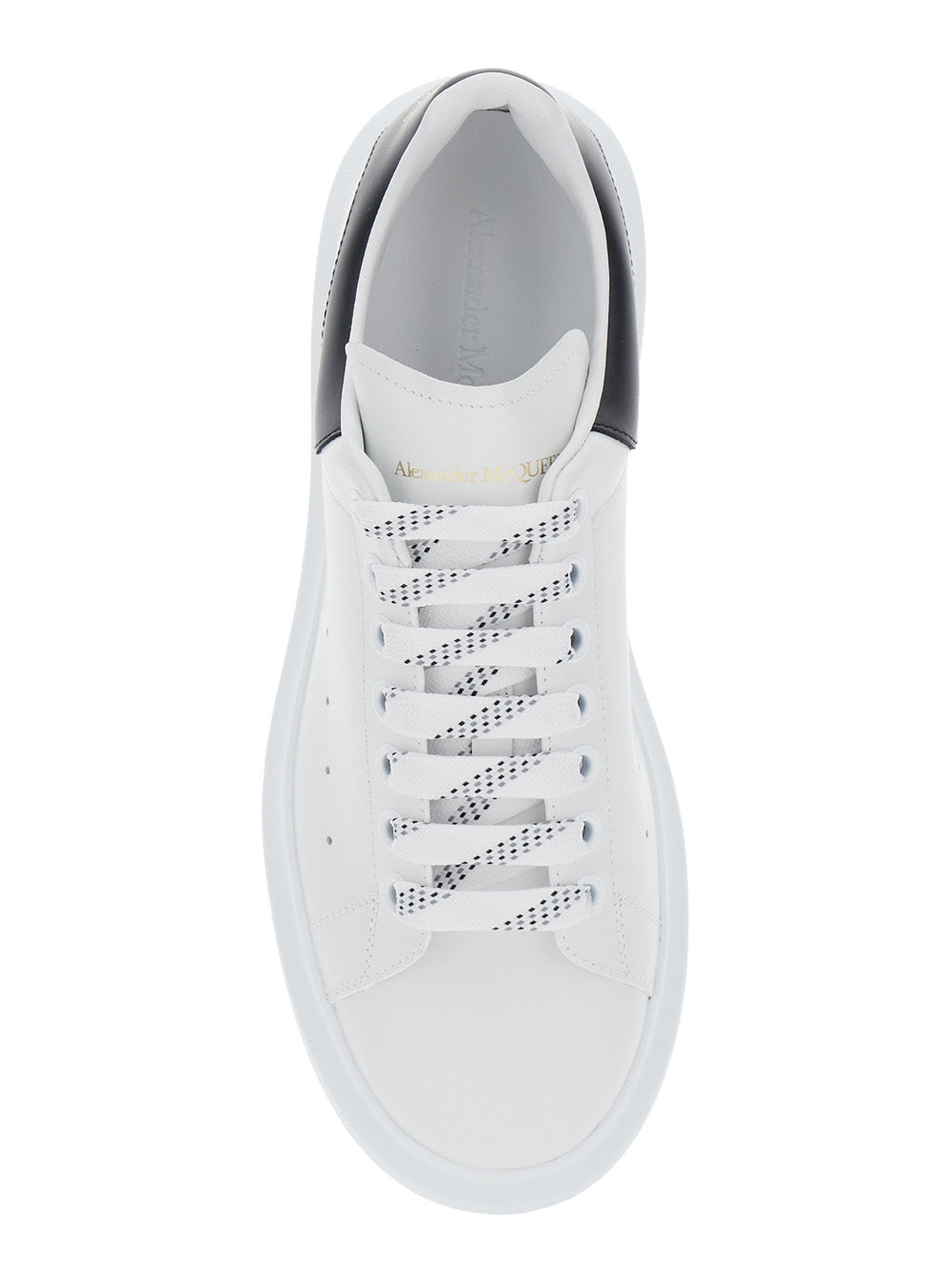 Black and White Low Top Sneakers with Logo Lettering on Tongue Contrasting Heel in Leather Man Calf