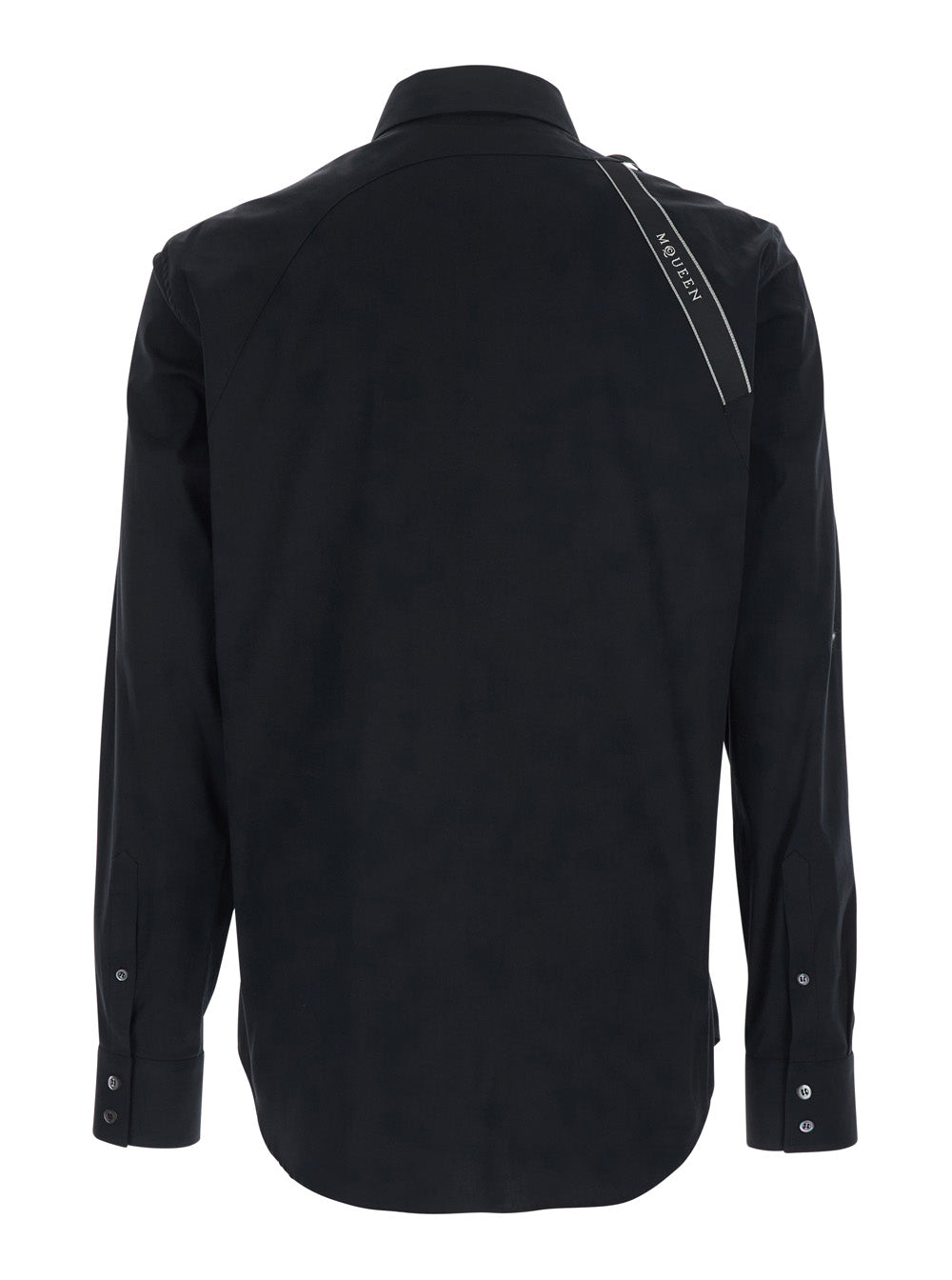 Shirt with Classic Collar and Buckle Detail in Black Cotton for Men Elastane Blouses