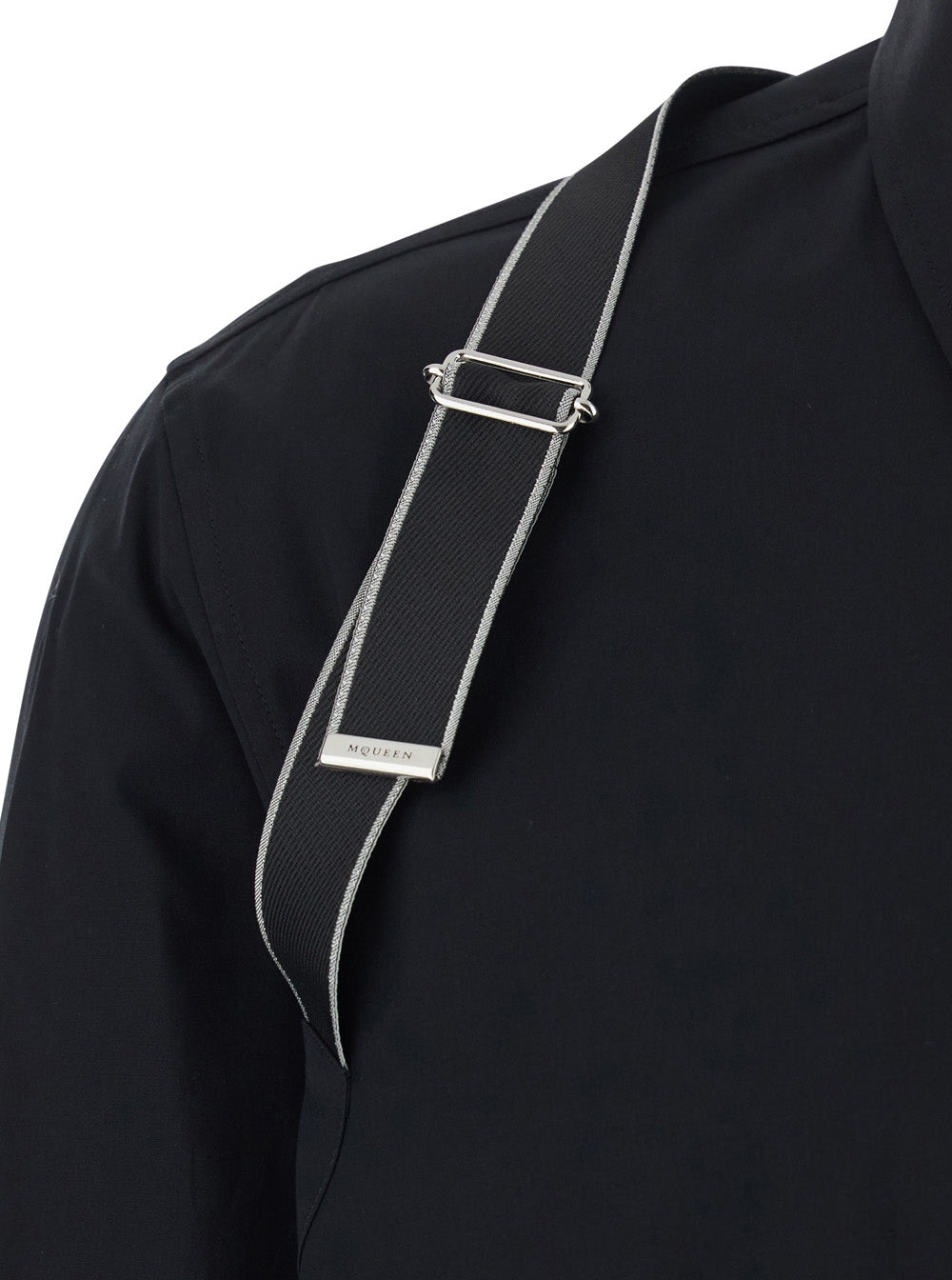 Shirt with Classic Collar and Buckle Detail in Black Cotton for Men Elastane Blouses