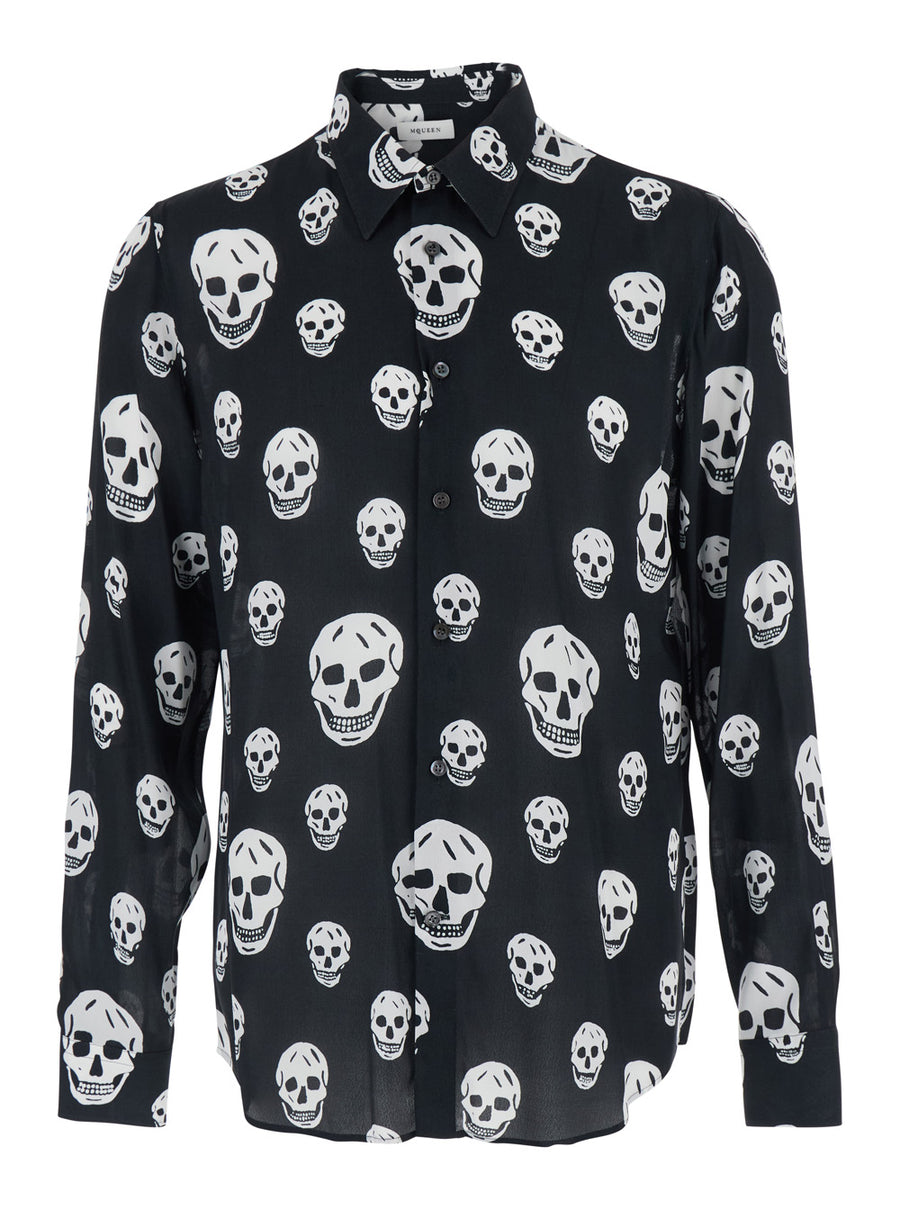 Shirt With Pointed Collar — Black Viscose