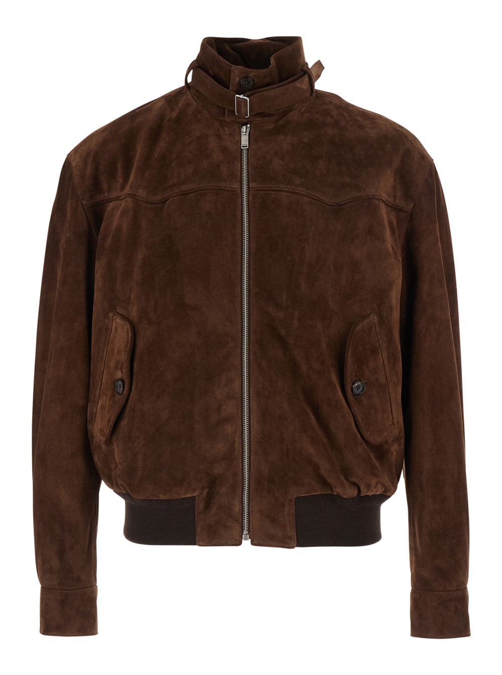Brown Suede Jacket with Collar, Strap and T Detail on the Back for Men Cow Outerwear