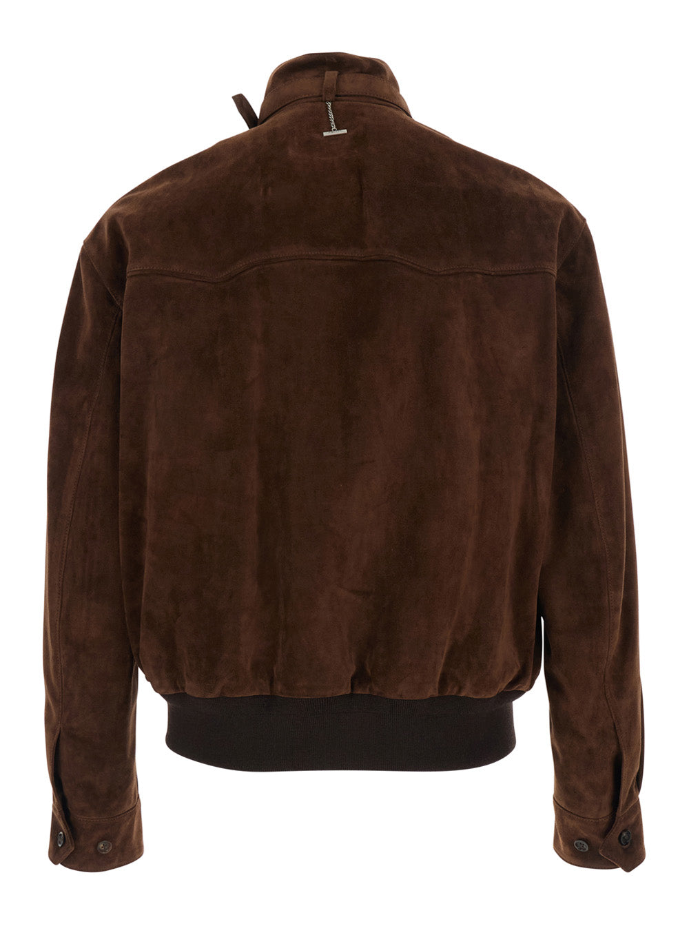Brown Suede Jacket with Collar, Strap and T Detail on the Back for Men Cow Outerwear