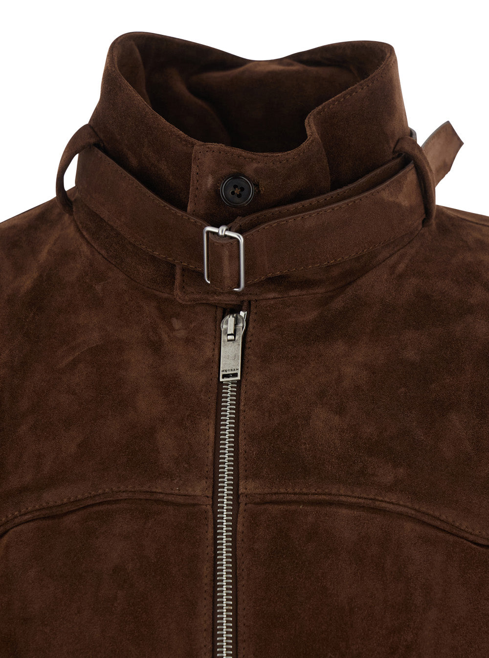 Brown Suede Jacket with Collar, Strap and T Detail on the Back for Men Cow Outerwear