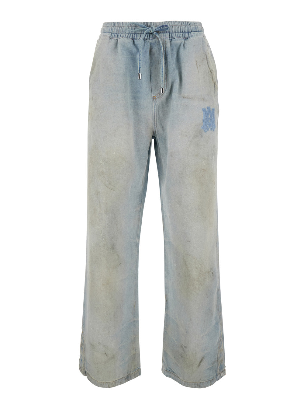 Blue Pants with Elastic Waistband and Drawstring Logo Patch on the Front in Cotton for Men Light Trousers