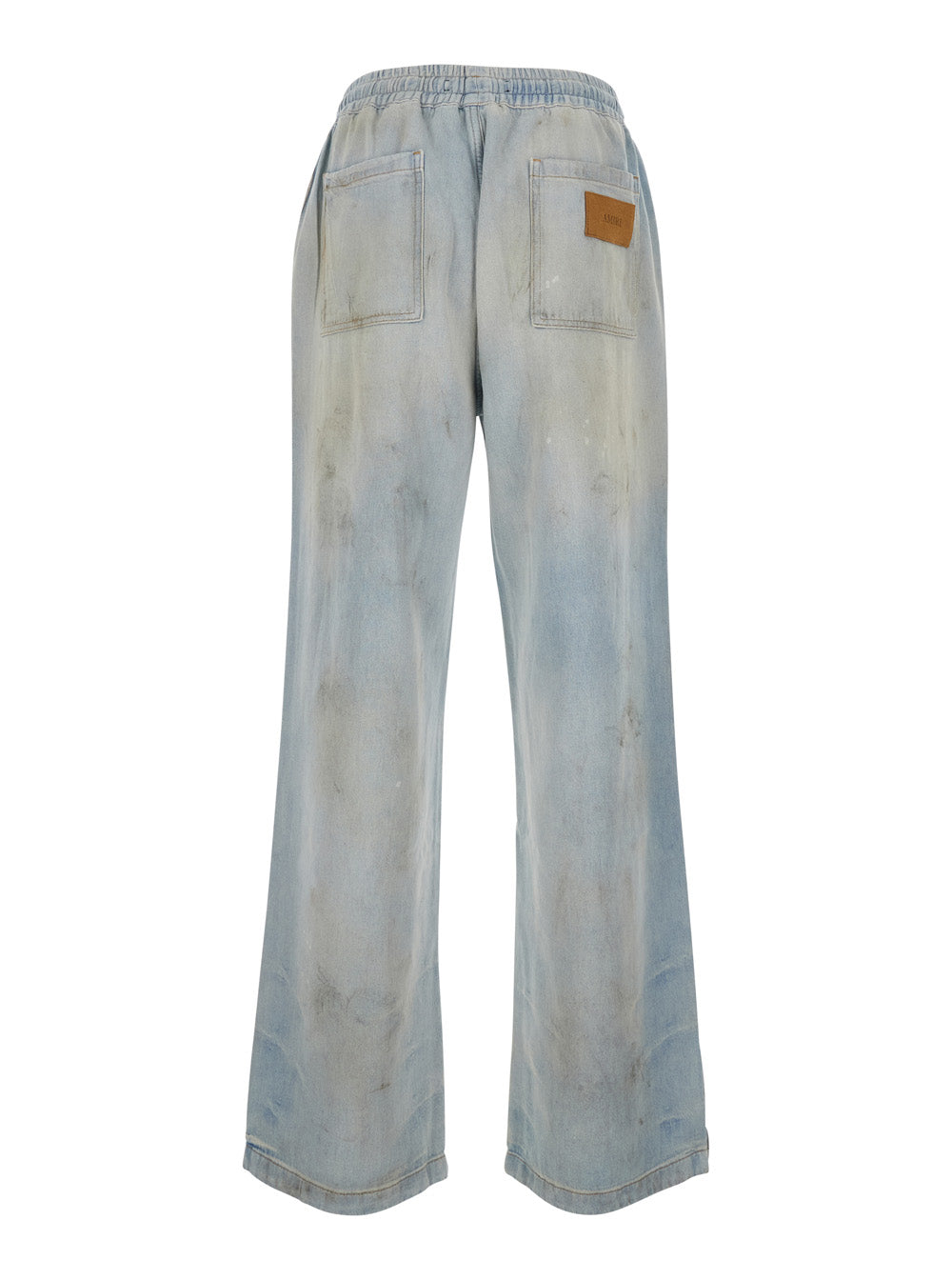 Blue Pants with Elastic Waistband and Drawstring Logo Patch on the Front in Cotton for Men Light Trousers