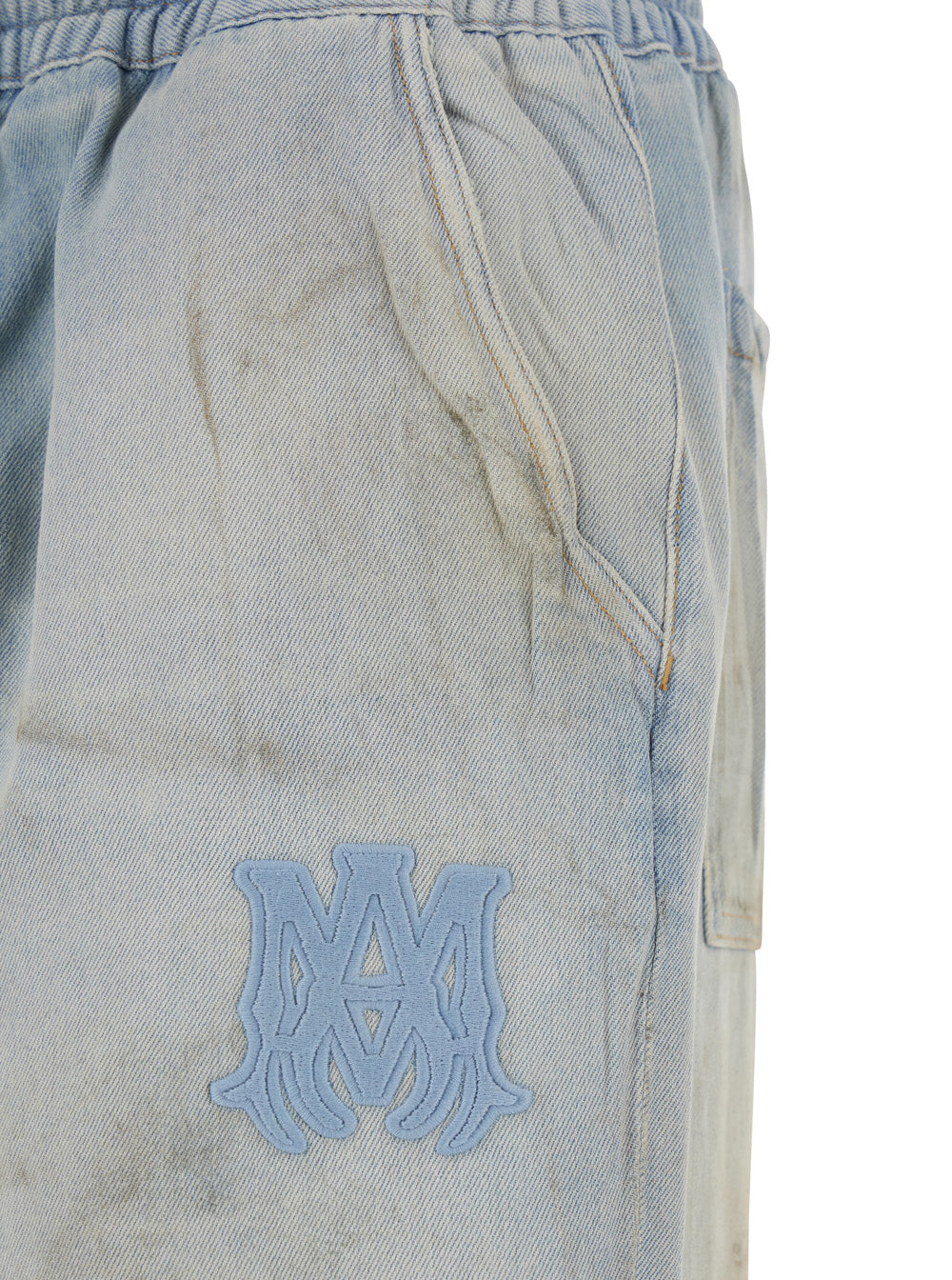 Blue Pants with Elastic Waistband and Drawstring Logo Patch on the Front in Cotton for Men Light Trousers