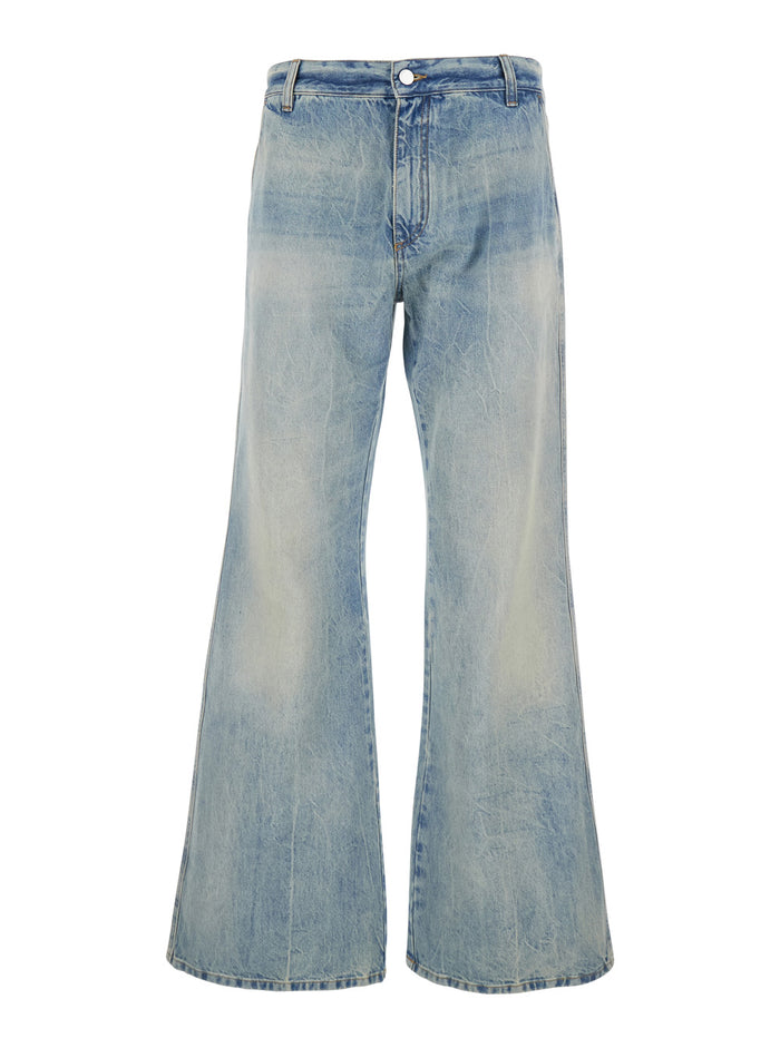 Light Blue Jeans with Logo Patch on the Back and Faded Effect in Denim for Men Cotton