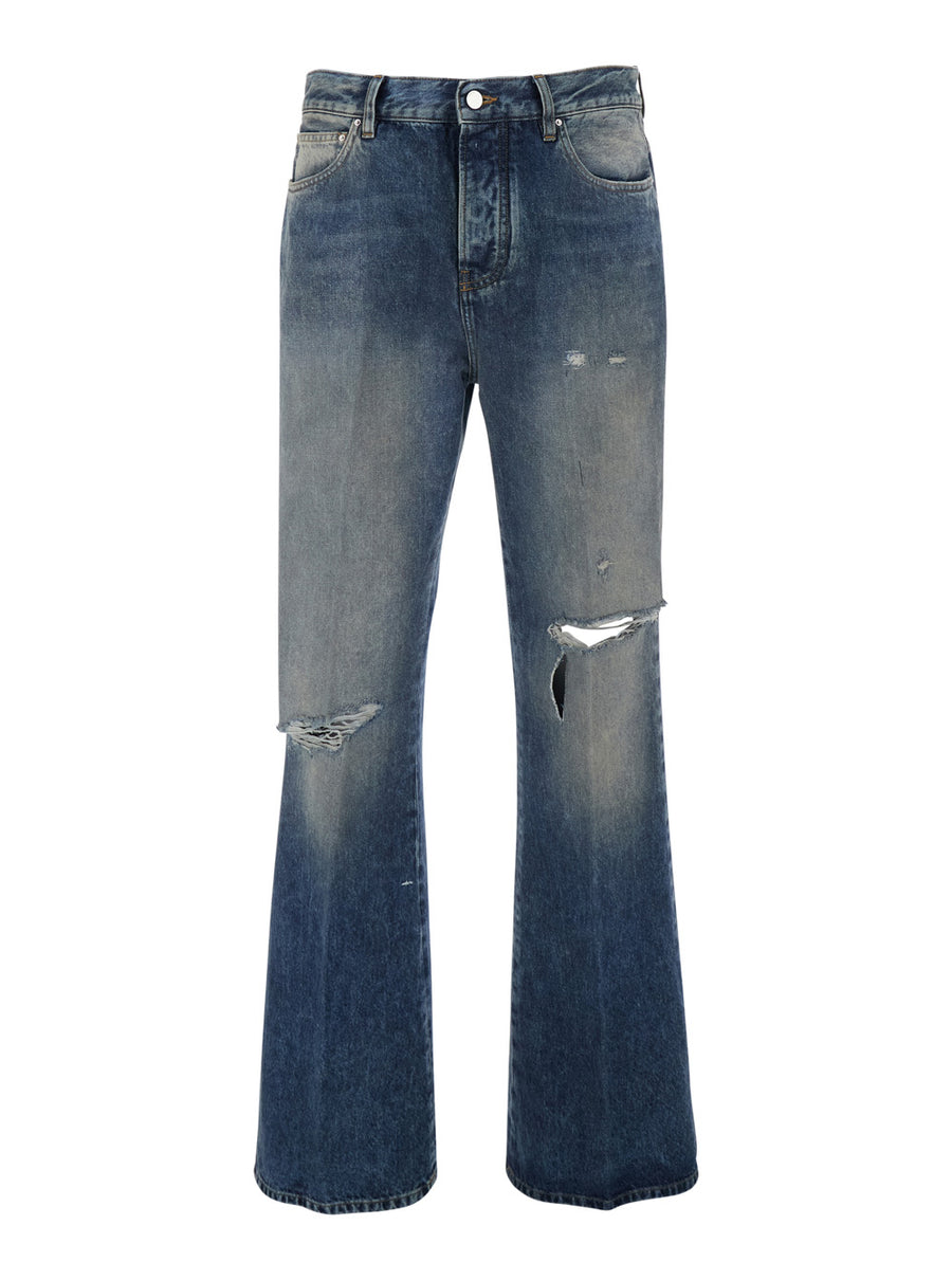 Jeans With Front Rips, Blue Cotton
