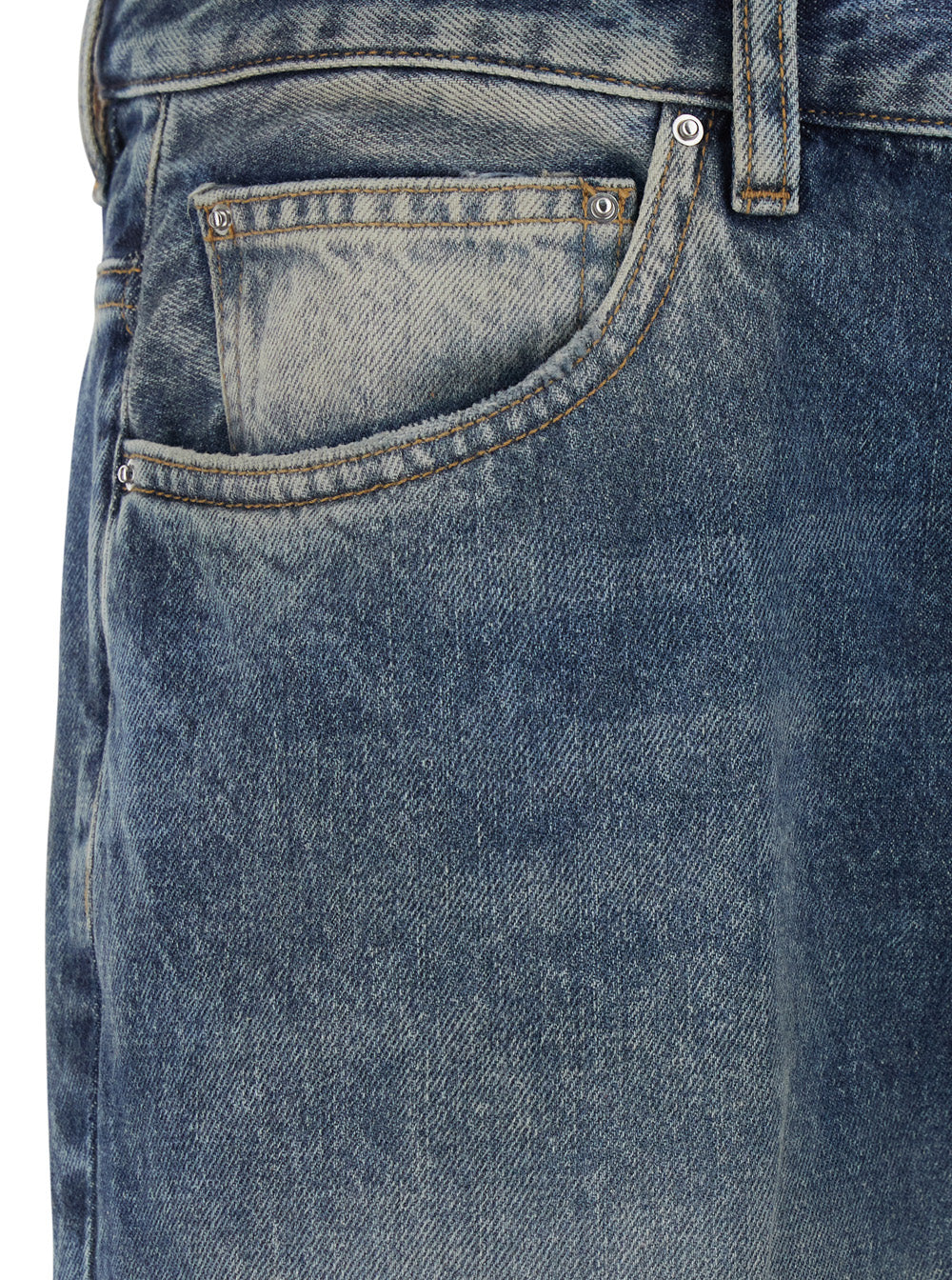 Blue Mens Jeans with Front Rips and Logo Patch on the Back Blu Cotton