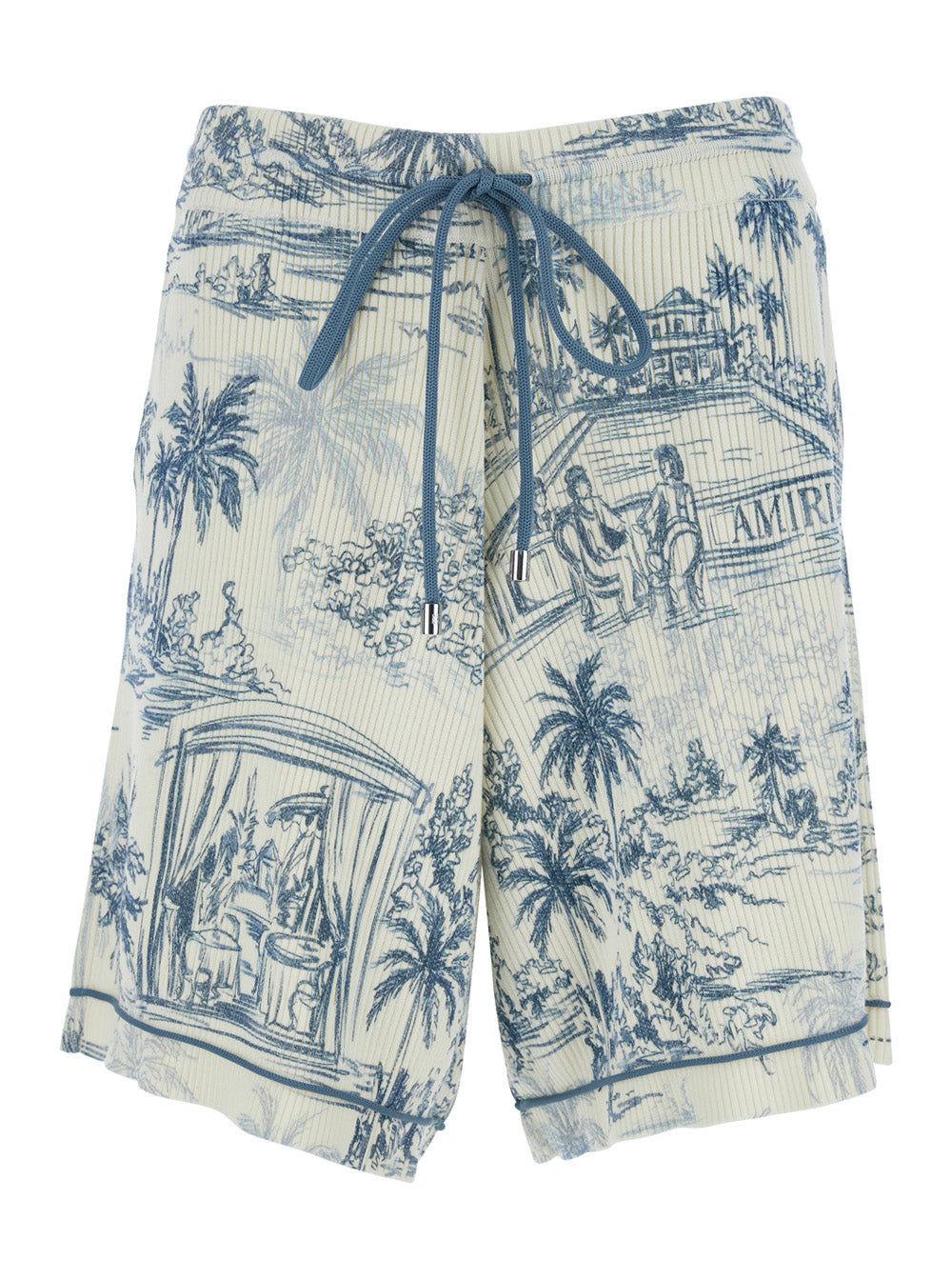 Multicolor Bermuda with all-over print and drawstring in linen for Men Shorts