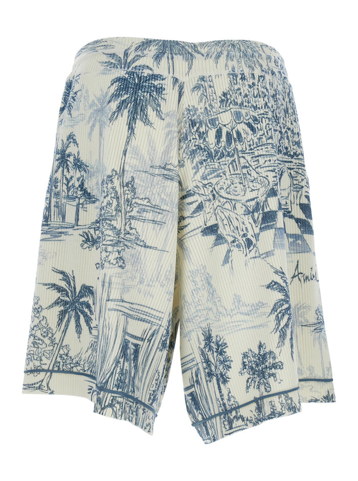 Multicolor Bermuda with all-over print and drawstring in linen for Men Shorts