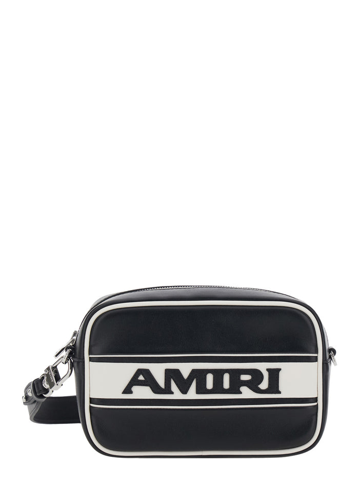 Amiri Leather Crossbody Bag With Logo Lettering On The Front For Men Black Cow