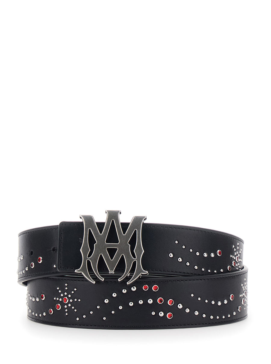Belt Logo Buckle Black Leather Cow