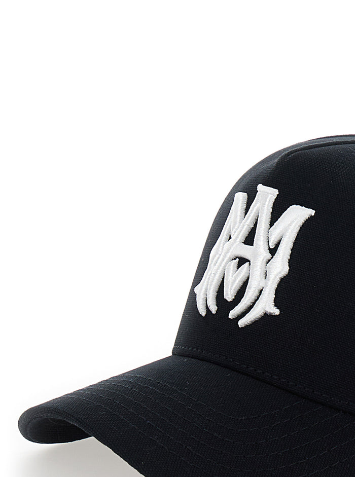 Amiri Black Baseball Cap With Cotton Logo For Men Hats And Gloves