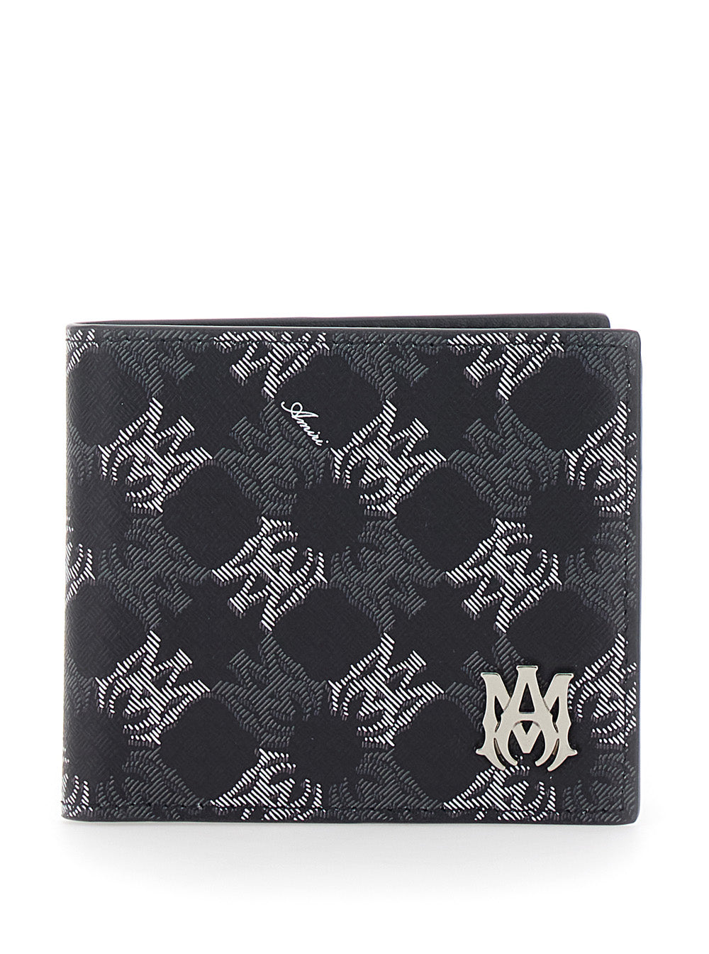 Black Ecoleather Logo All-Over Bi-Fold Wallet For Men Cotton Linen Polyurethane Leather Products