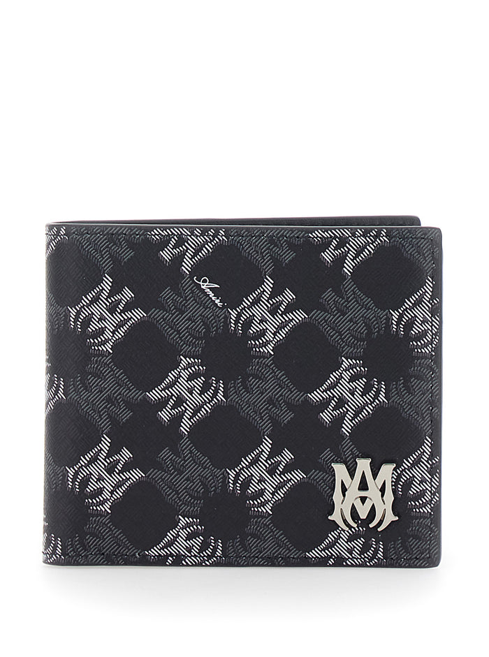 Black Ecoleather Logo All-Over Bi-Fold Wallet For Men Cotton Linen Polyurethane Leather Products