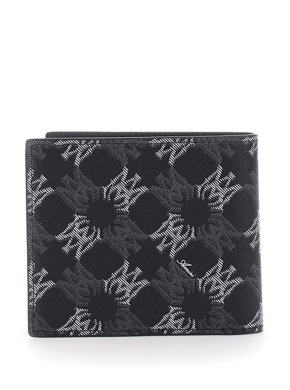 Black Ecoleather Logo All-Over Bi-Fold Wallet For Men Cotton Linen Polyurethane Leather Products