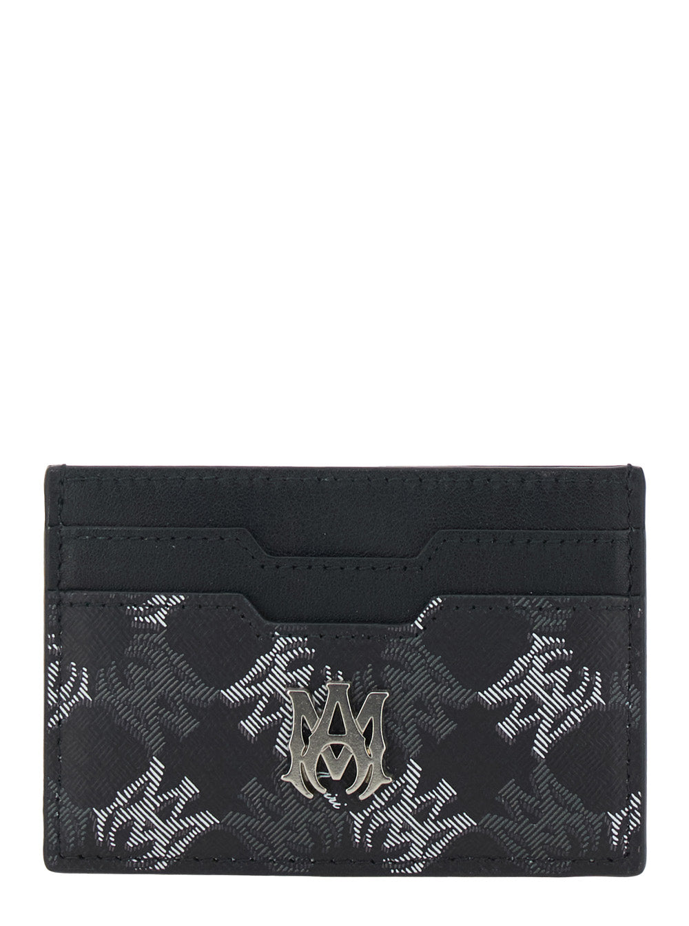 Black Leather Card Holder with All-Over Logo for Women Cotton Linen Polyurethane Products