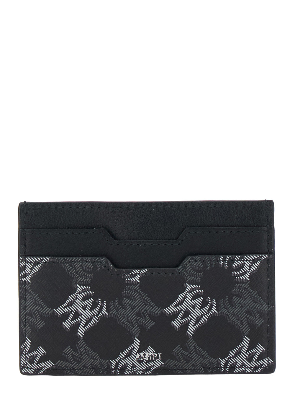 Black Leather Card Holder with All-Over Logo for Women Cotton Linen Polyurethane Products