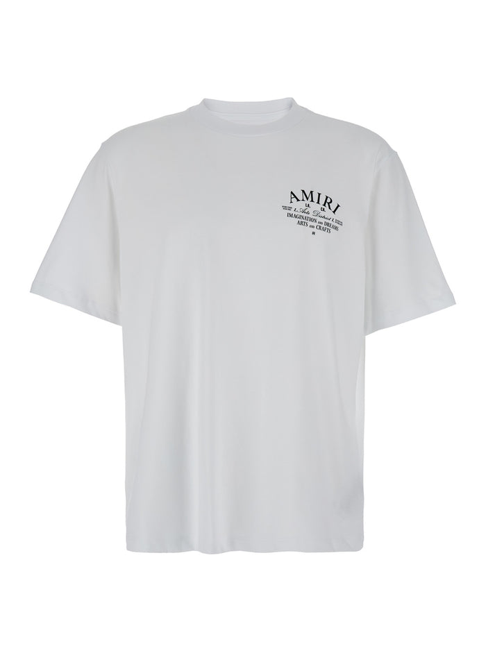 White Crew Neck T-Shirt with Logo Print on the Front in Cotton for Men Tshirts And Polo Shirts