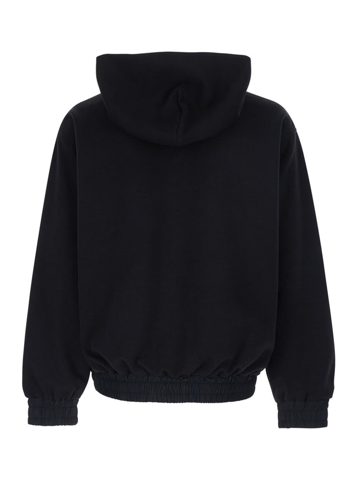 Black Zipped Hoodie With Lettering Logo On The Front Cotton For Men Polyester Sweatshirts