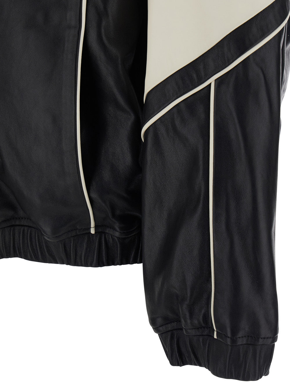 Black Jacket With High Collar And Maxi Logo Lettering On The Front Back Leather For Men Lamb