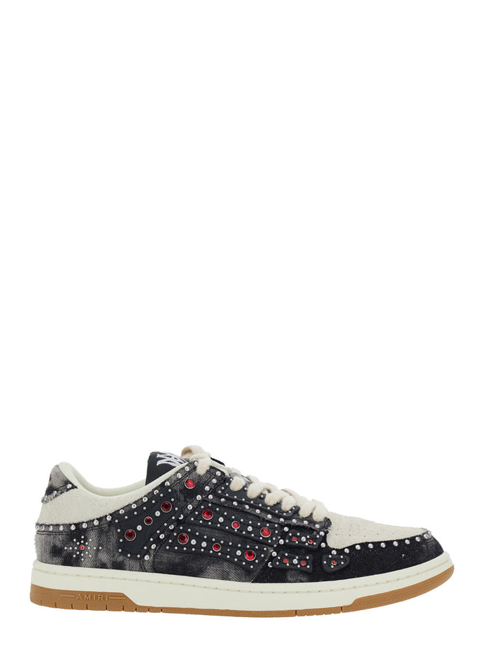 Skel Top Black Sneakers with Beads and Crystals Applied in Cotton for Men Polyester