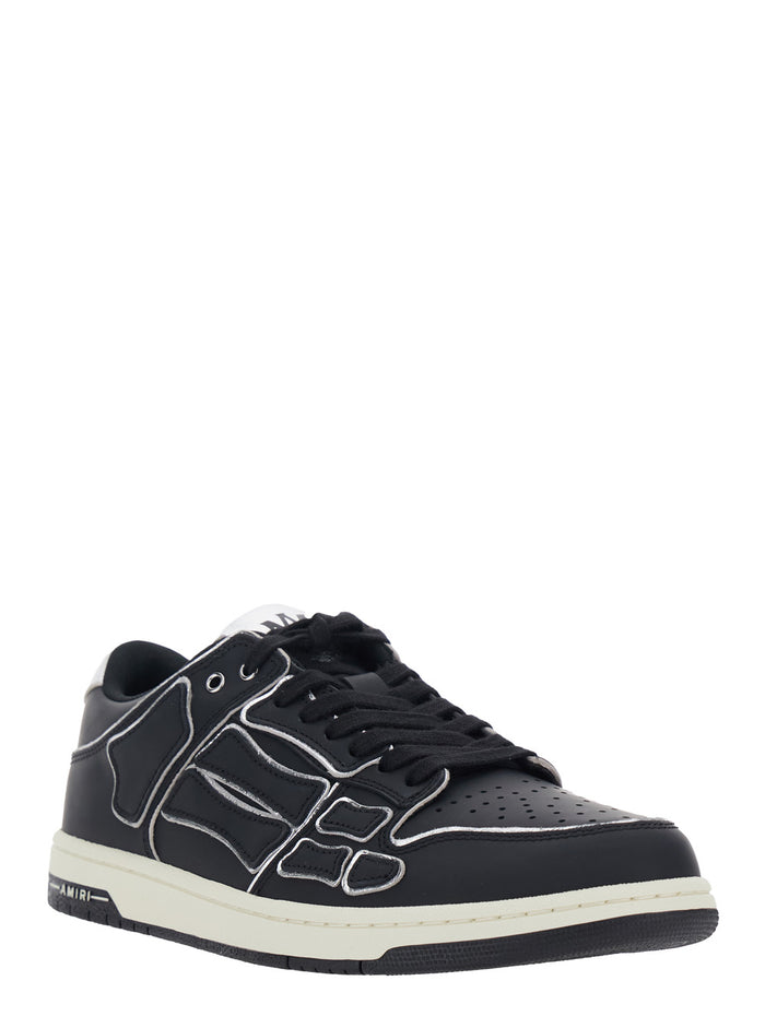 Sneaker Skel Top Low with Logo Patch on the Tongue and Contrast Details Sides in Black Leather for Men Cow