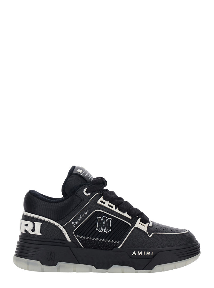 Ma-1 Black Low Top Sneakers With Maxi Logo Lettering On The Back And Mesh Inserts Fabric Leather For Men Cow